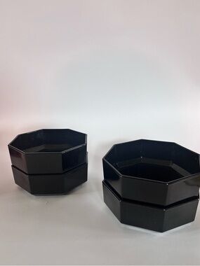 Arcoroc France Black Glass Bowls Set Octagon Vintage Modernist